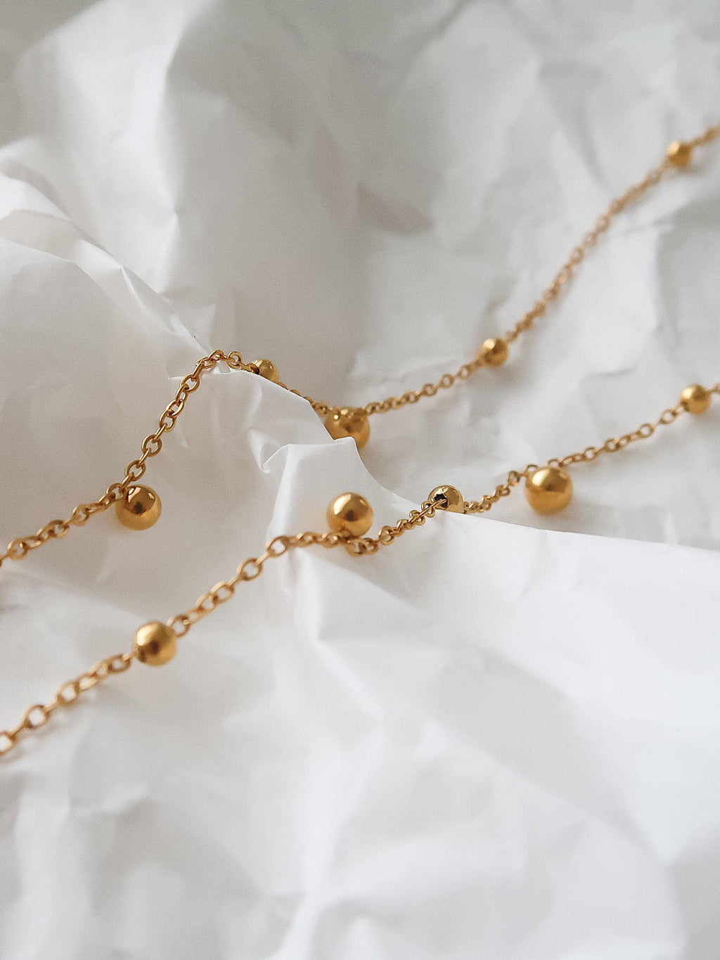 18K Gold Non-Tarnish Dressy Beaded Y Lariat Necklace