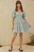 Woven Cotton Gauze Eyelet Detail Babydoll Dress