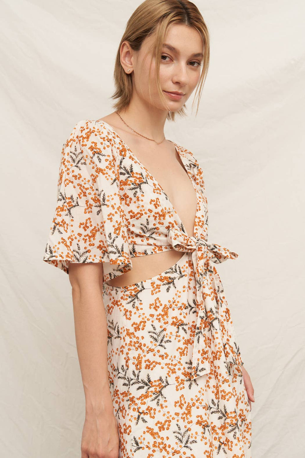 Marigold Blossom Cutout Cotton Midi Dress
