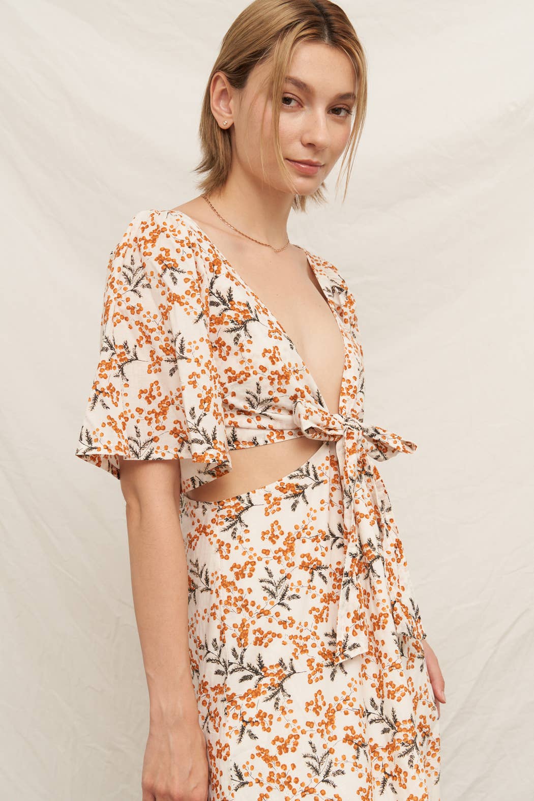 Marigold Blossom Cutout Cotton Midi Dress