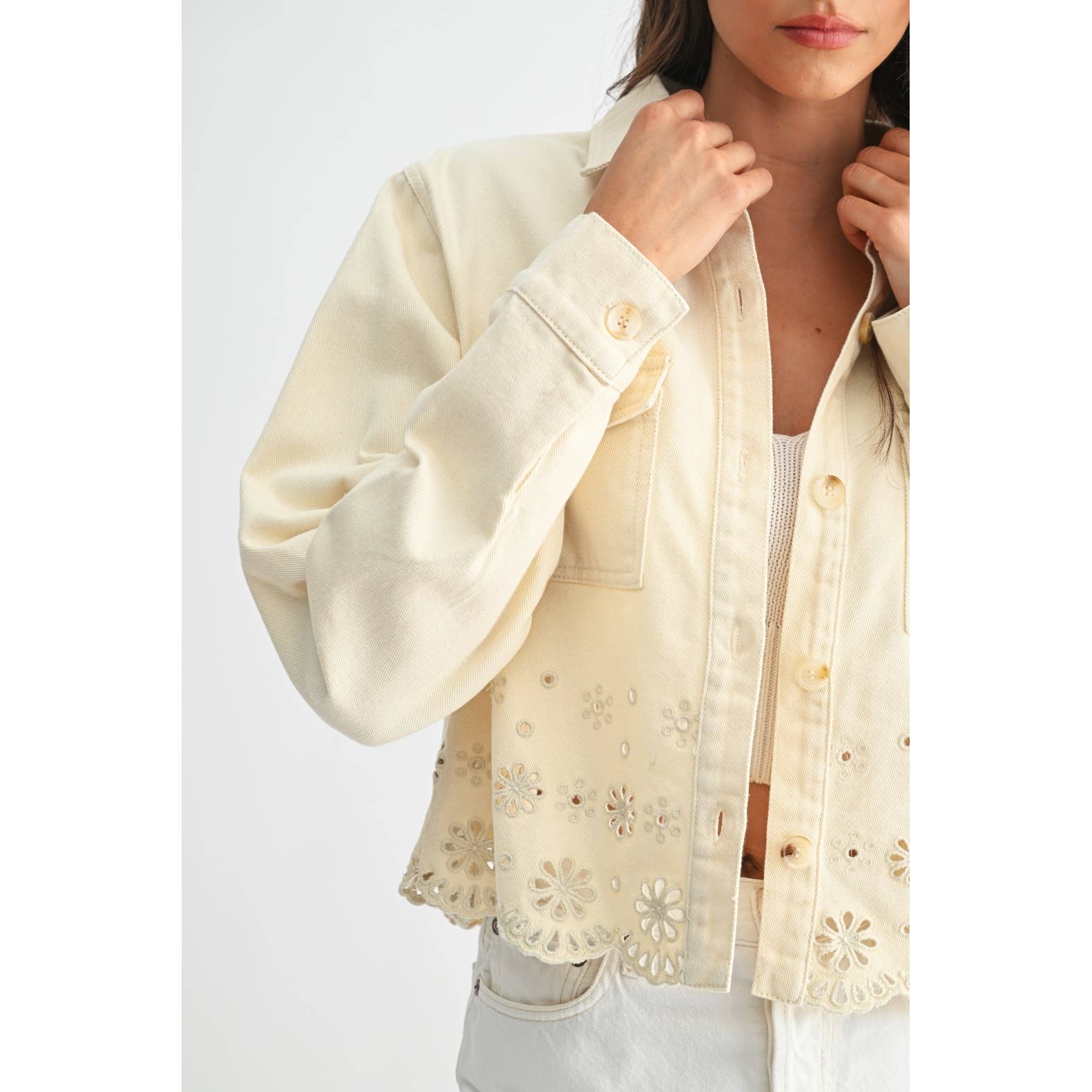 Cotton Eyelet Embroidered Denim Twill Jacket