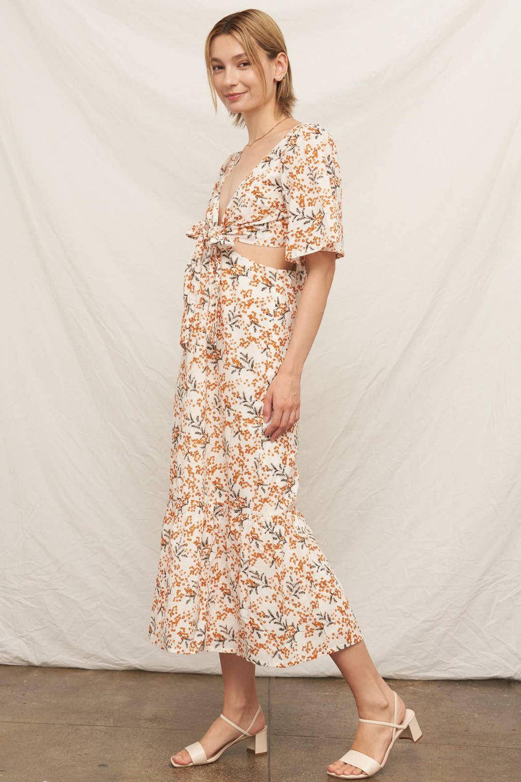 Marigold Blossom Cutout Cotton Midi Dress