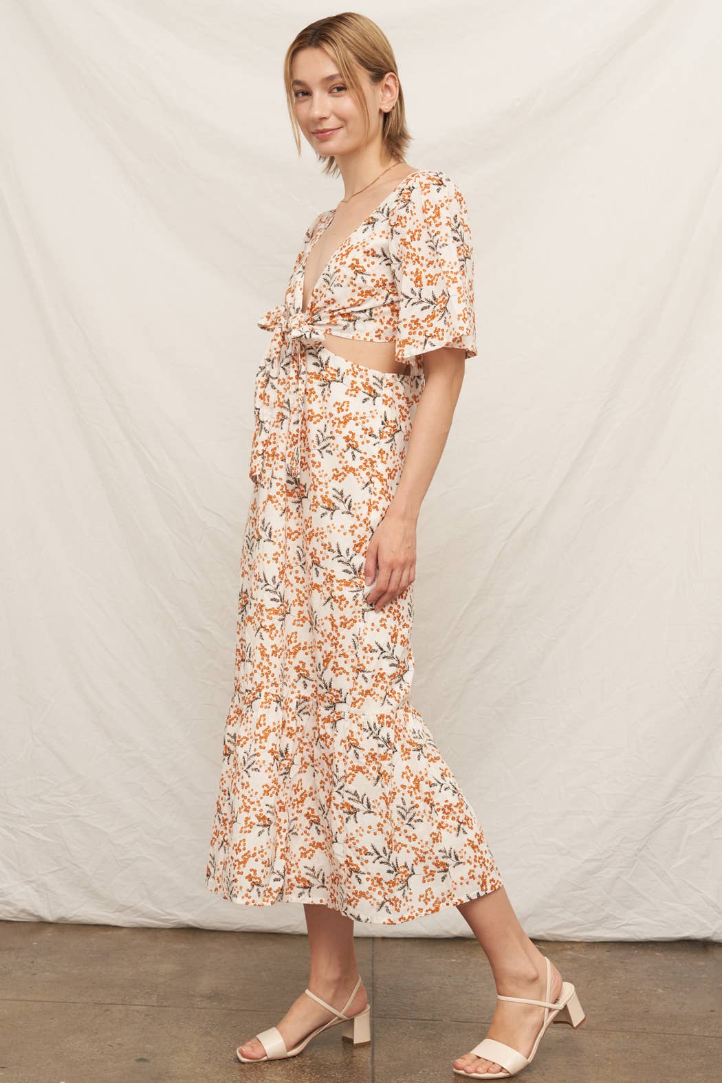 Marigold Blossom Cutout Cotton Midi Dress
