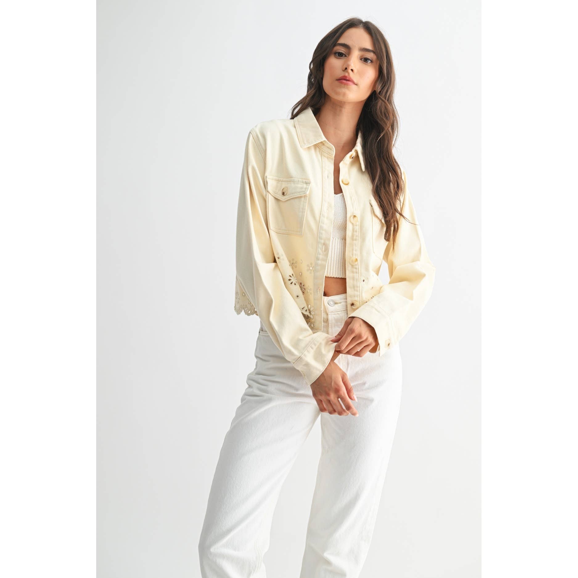 Cotton Eyelet Embroidered Denim Twill Jacket