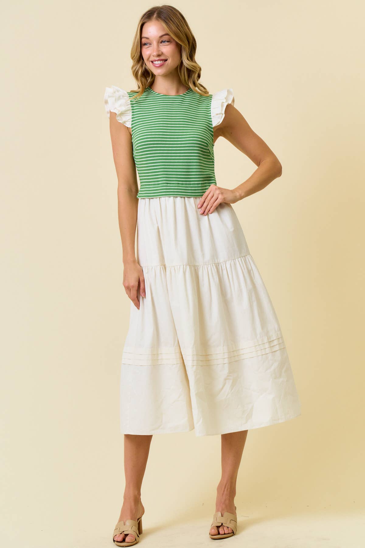 COTTON POPLIN TIERED DRESS WITH RUFFLE SLEEVE - 28194D