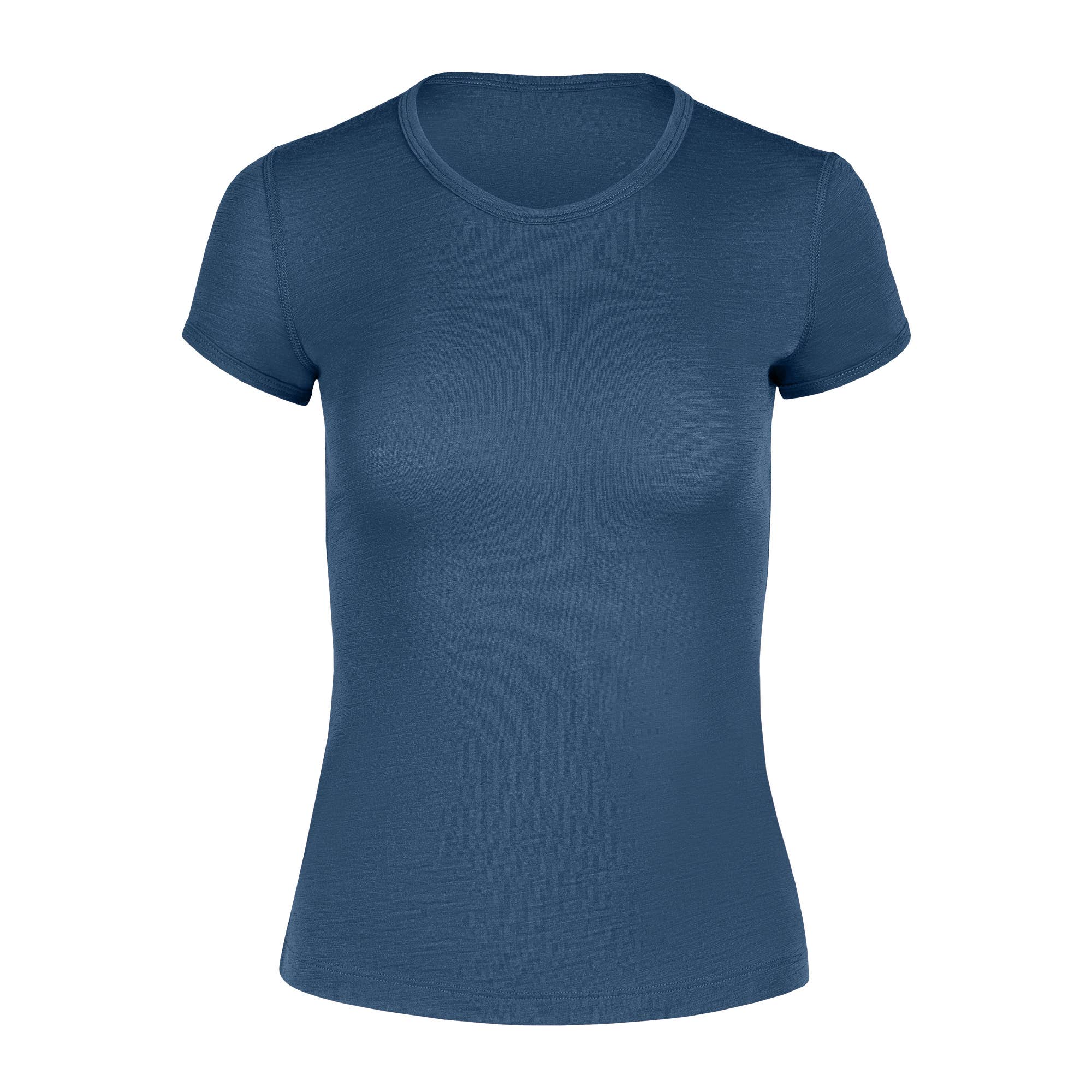 Blue merino wool t-shirt on a white background