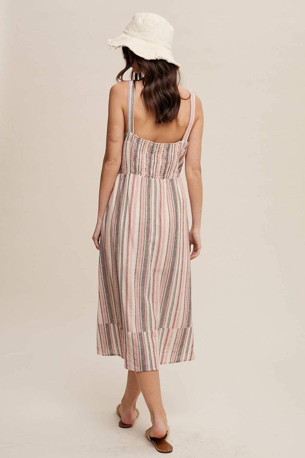 Striped Linen Blend Midi Dress