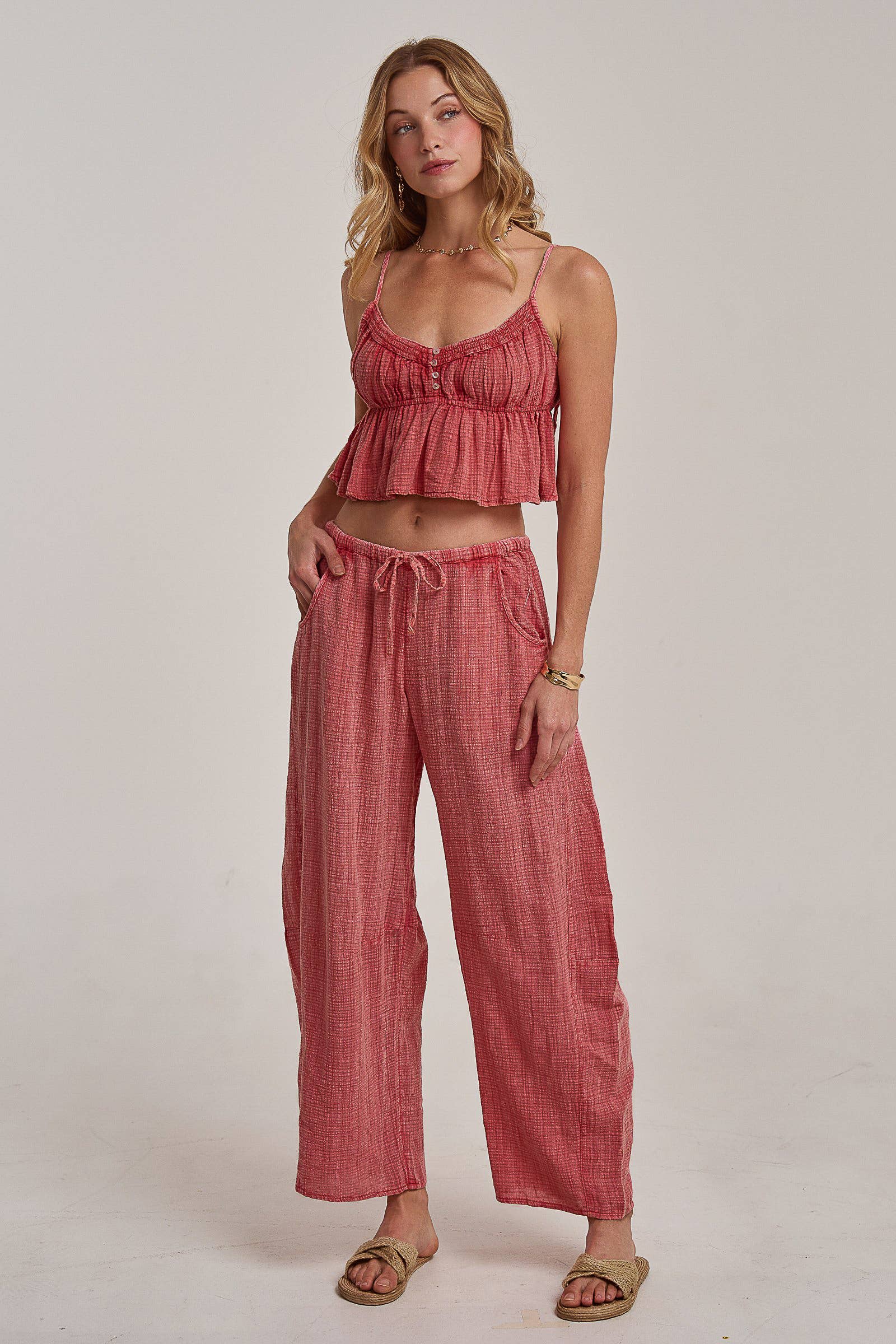Cotton Gauze Cami Top and Barrel Pants Set