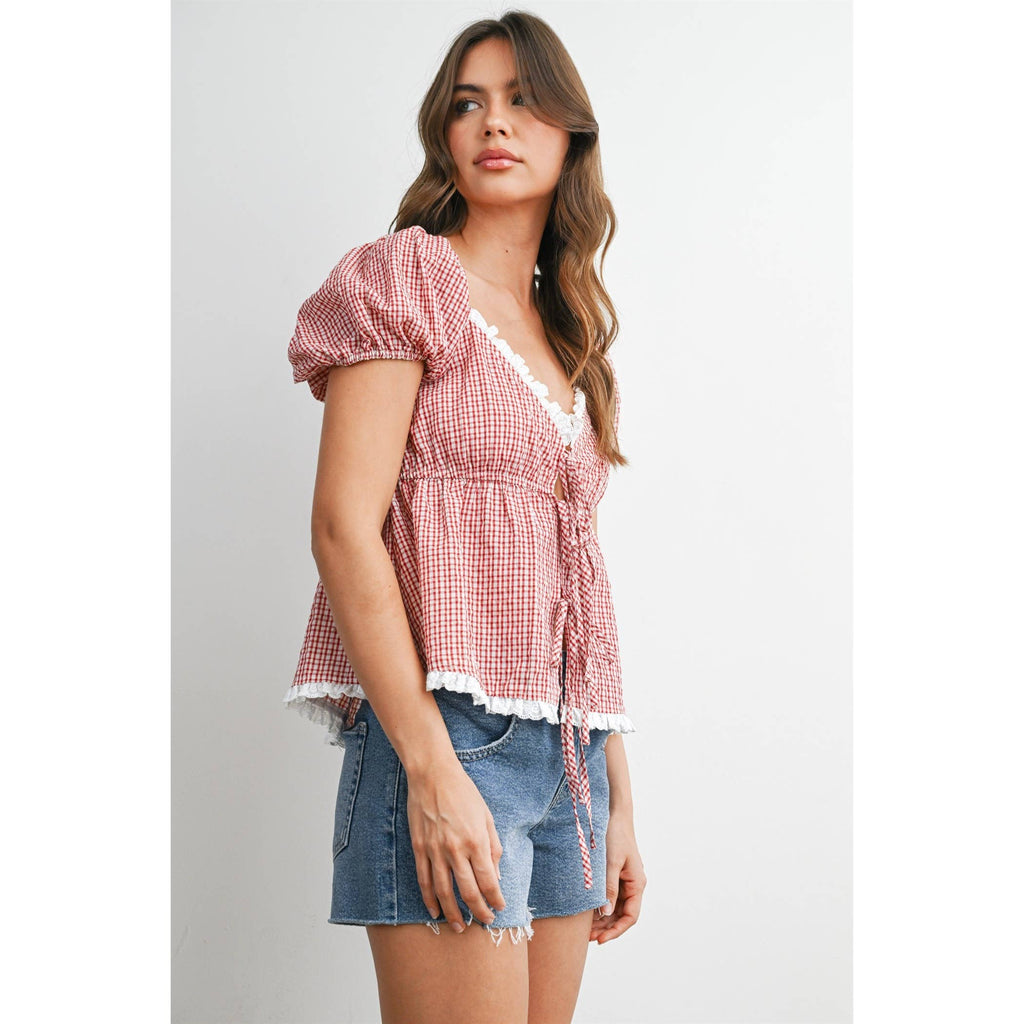 Checkered Scalloped Peplum Top
