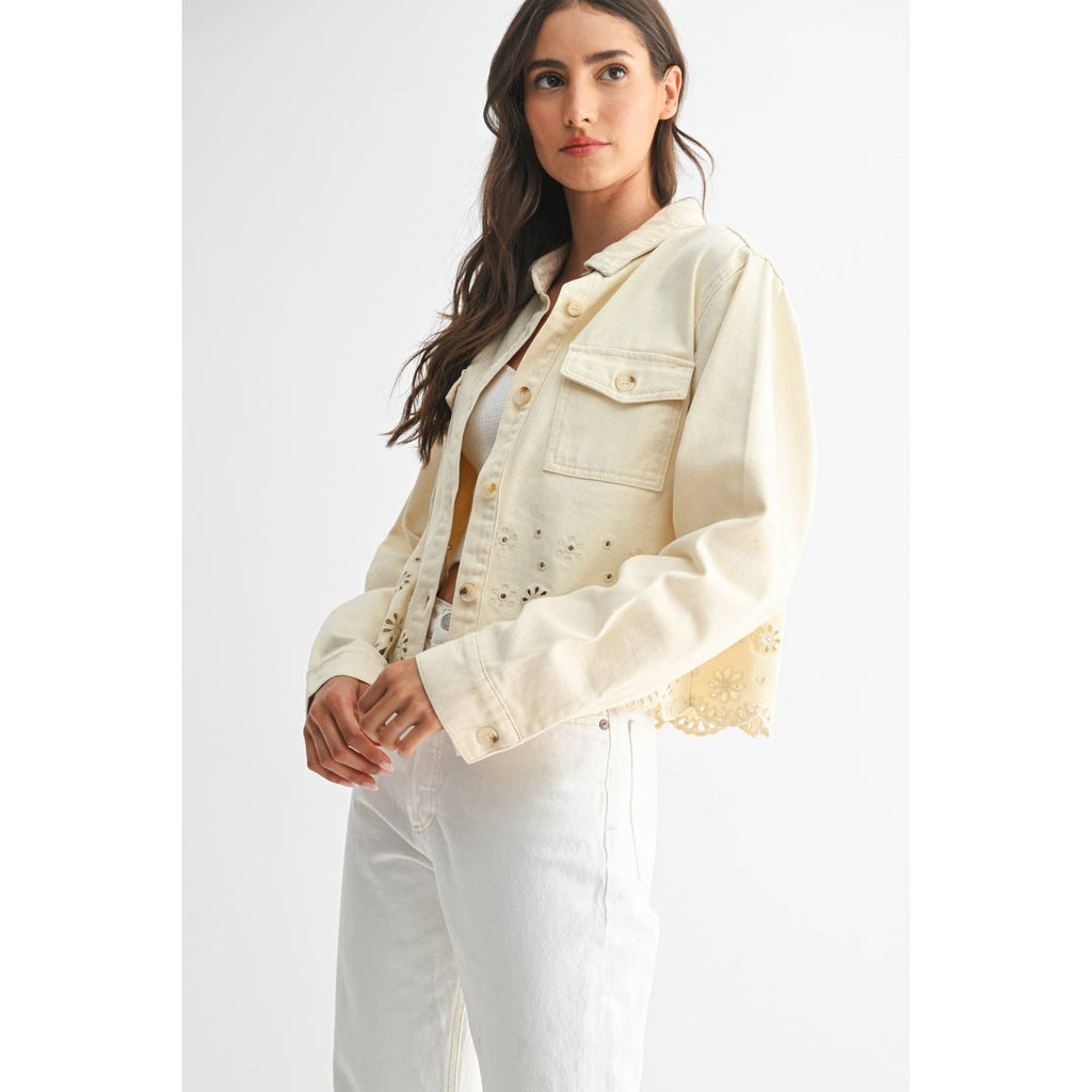 Cotton Eyelet Embroidered Denim Twill Jacket