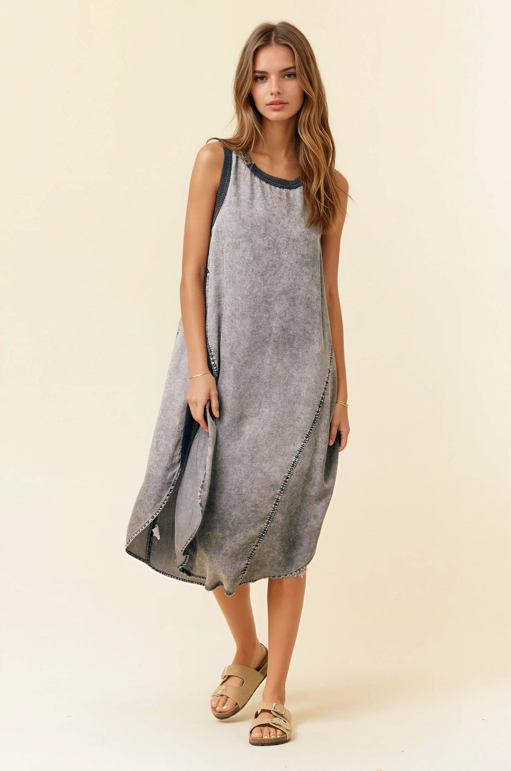 TENCEL ROUND NECK MIDI TANK DRESS