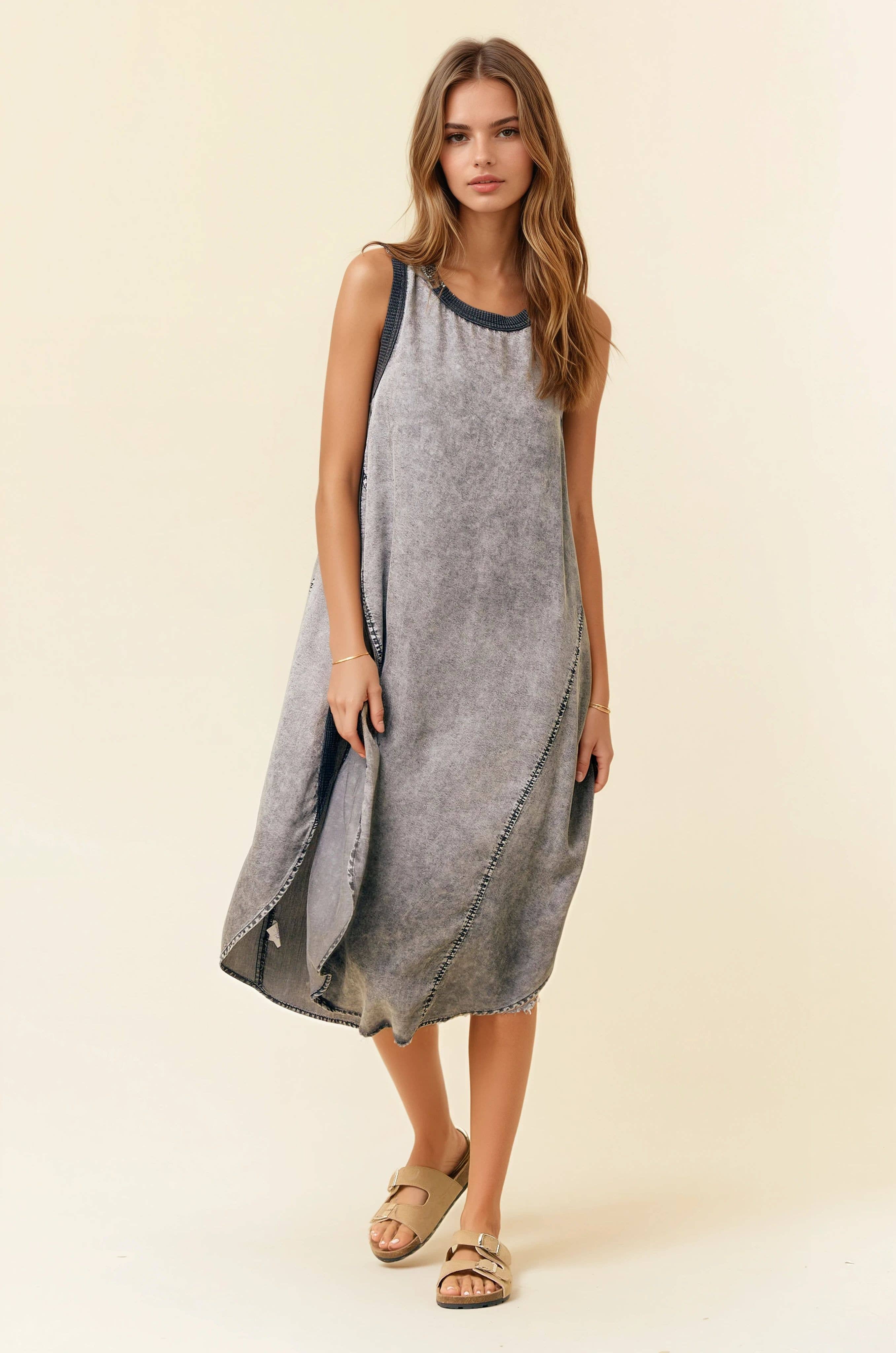 TENCEL ROUND NECK MIDI TANK DRESS