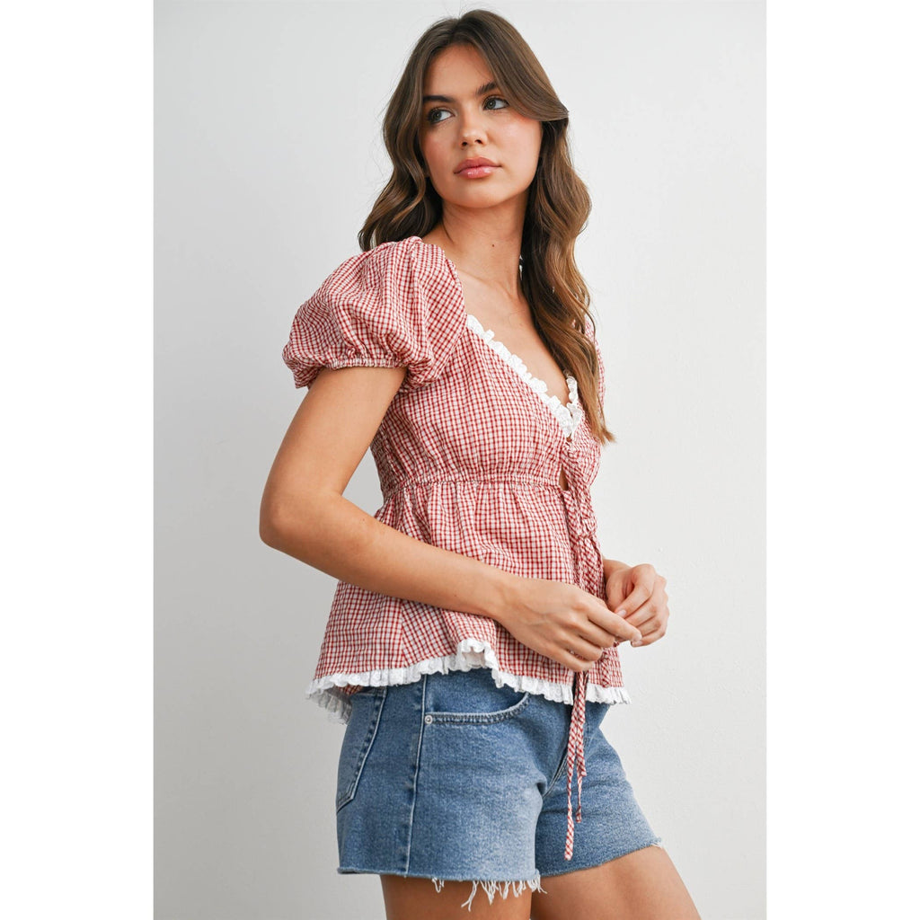 Checkered Scalloped Peplum Top