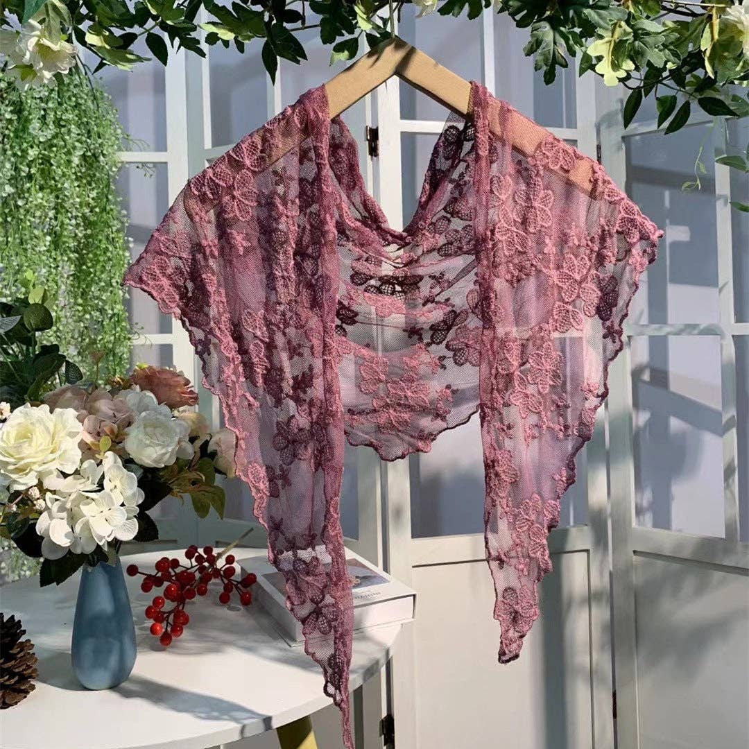 Scravii - Embroidered Lace Small Shawl Scarf