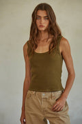 Cotton Knit Ribbed Scoop Neck Sleeveless Top