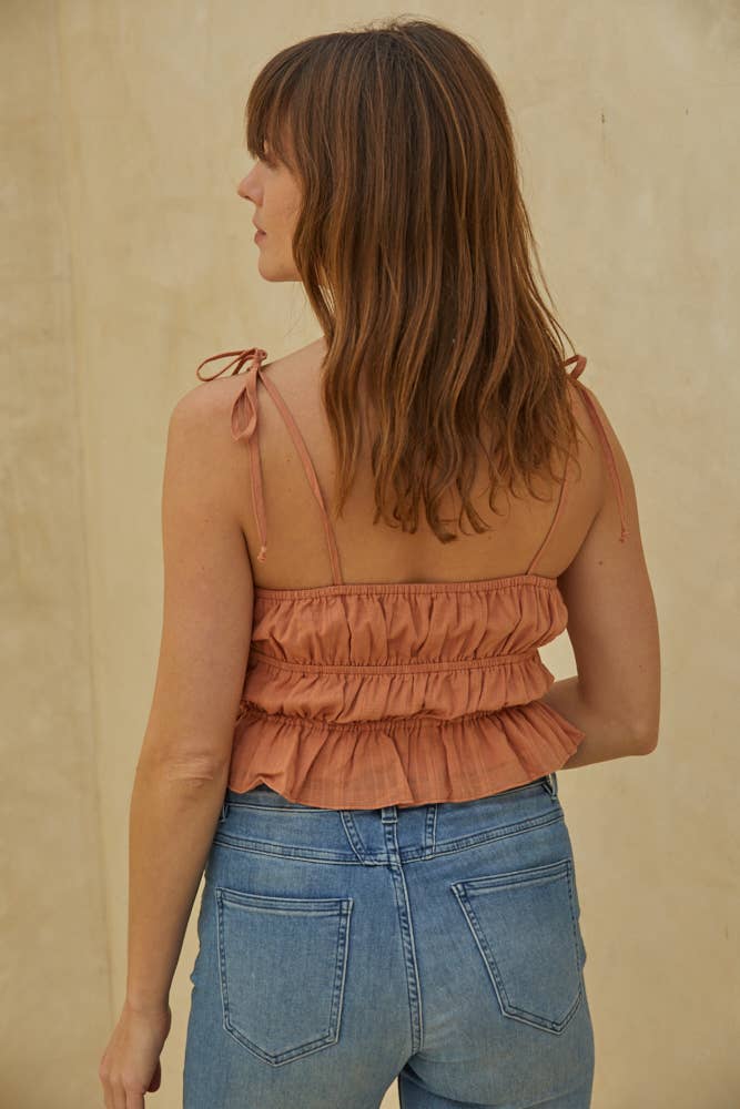 Woven Cotton Cropped Sleeveless Smocked Top