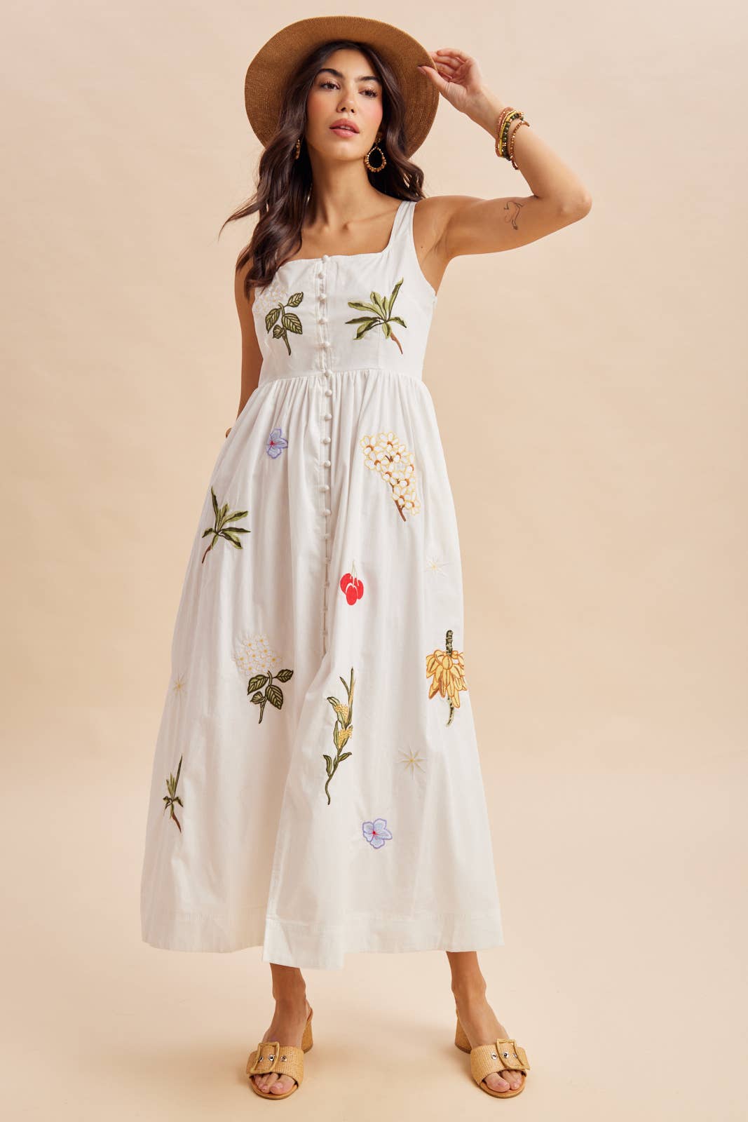 COTTON EMBROIDERED VACATION MAXI DRESS