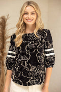 Stripe Detailed Sleeve Burn Out Velvet Top