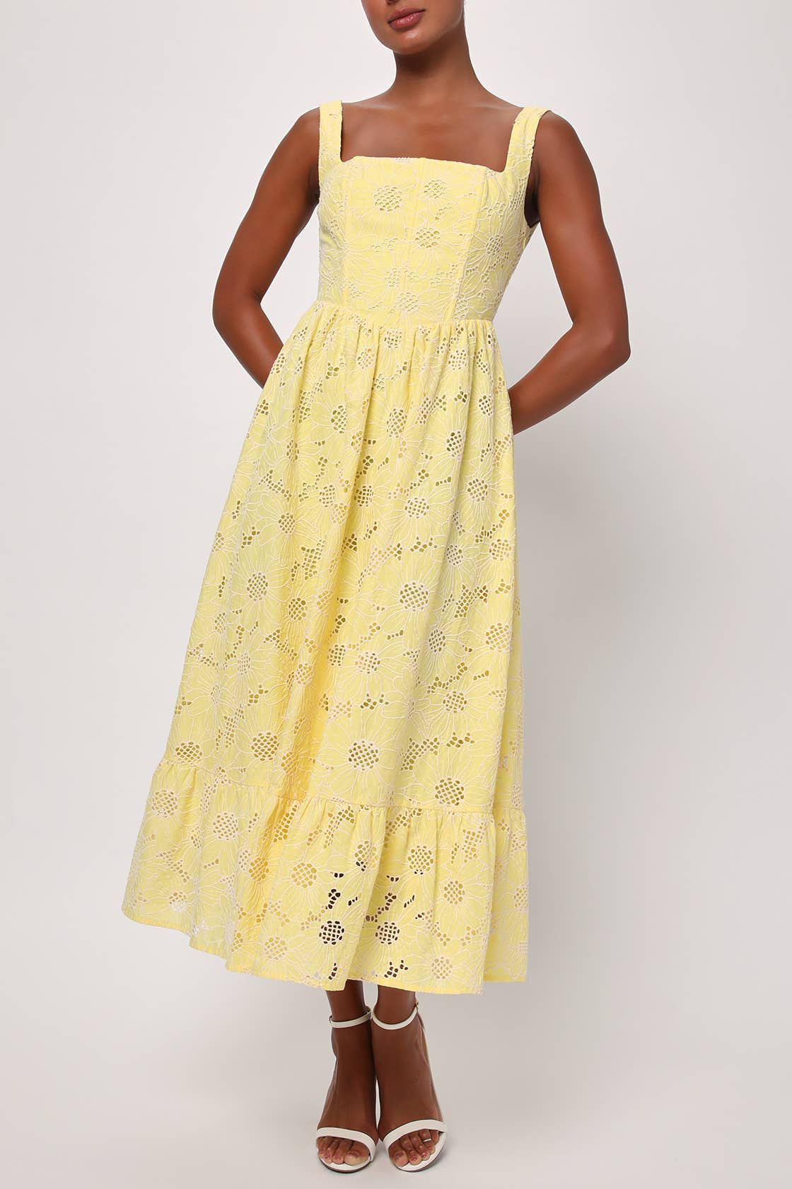 Cotton Eloise Eyelet Yellow Midi Dress