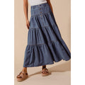 DENIM BLOCK FLOWY MAXI SKIRT