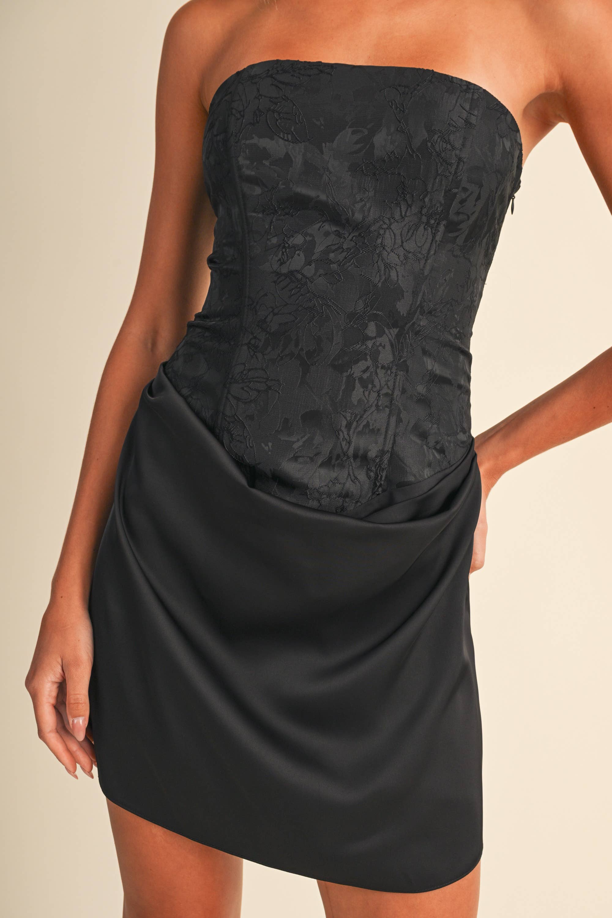Aria Mixed Media Strapless Mini Dress