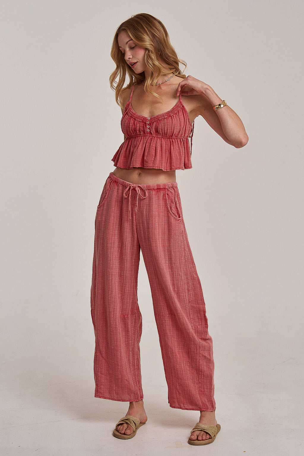 Cotton Gauze Cami Top and Barrel Pants Set