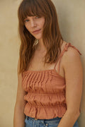 Woven Cotton Cropped Sleeveless Smocked Top