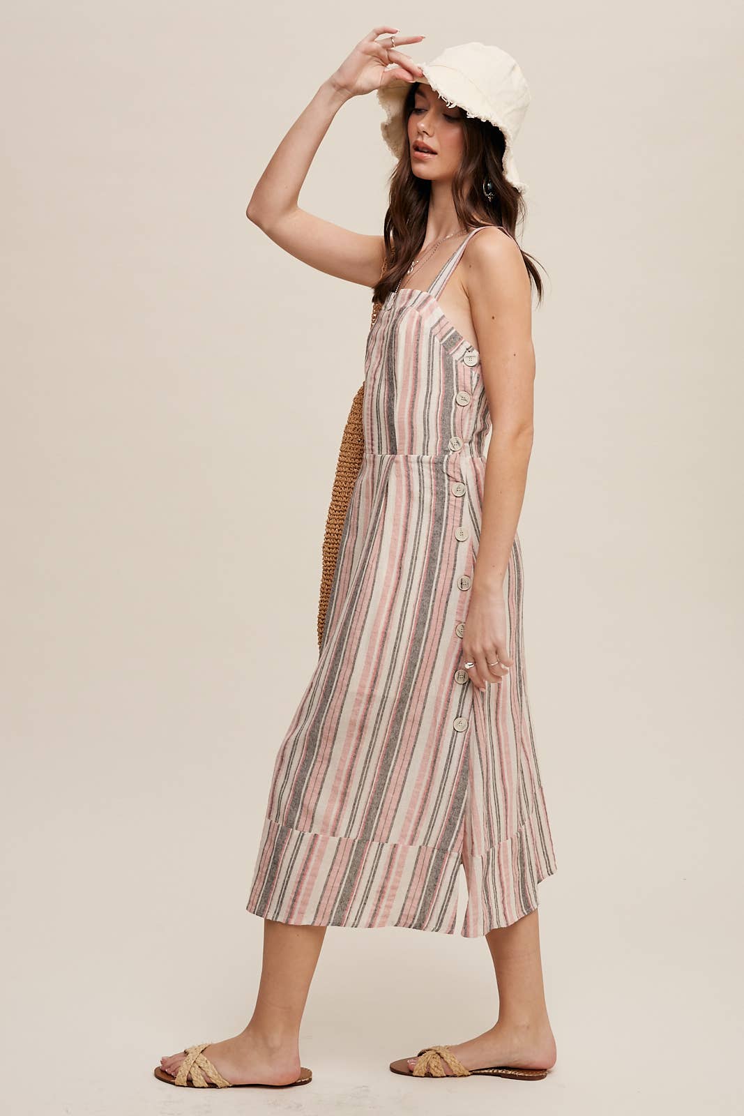 Striped Linen Blend Midi Dress