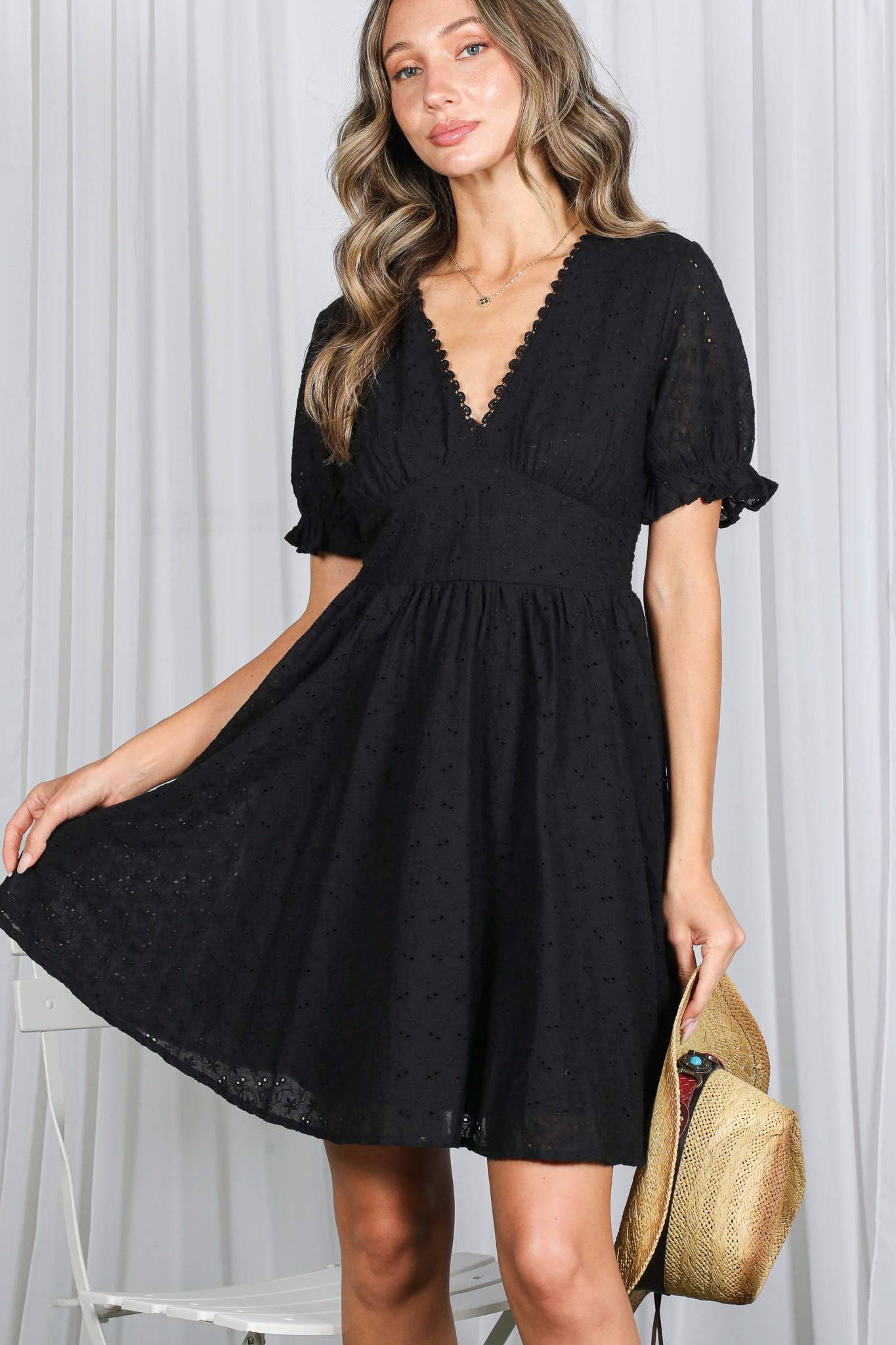 Midnight Meadow Cotton V-neck Mini Dress