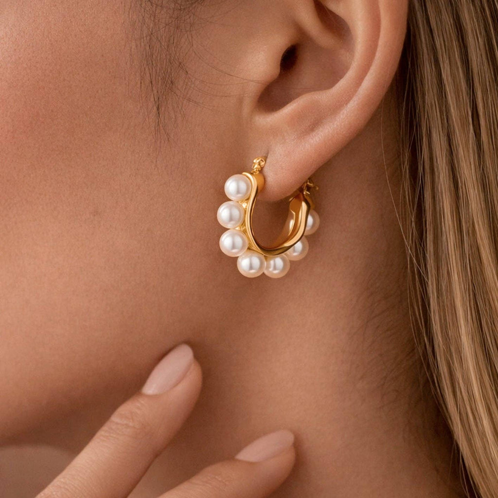 18K Gold Plated Waterproof Stainless Steel Hoop Earrings - 7019