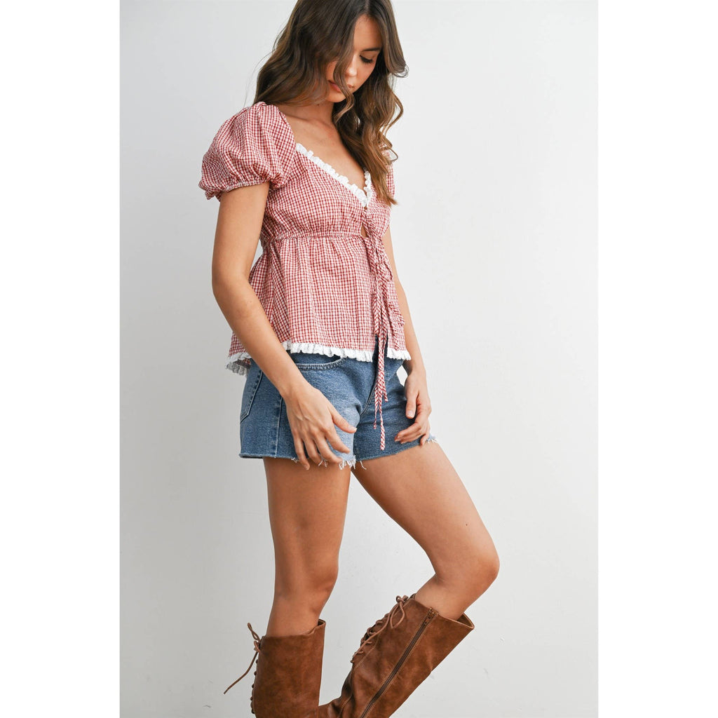 Checkered Scalloped Peplum Top