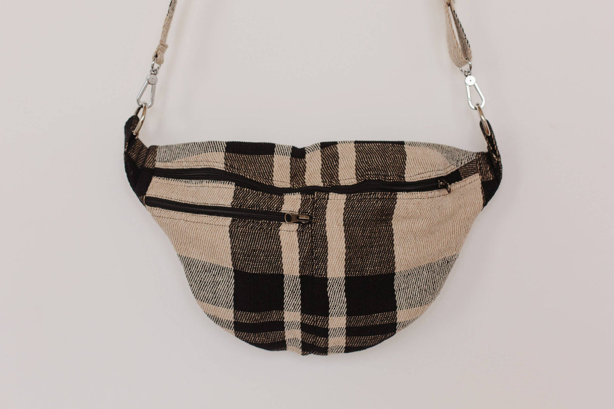 Crossbody bag, Atlas Sling Bag, Plaid Jute Pouch