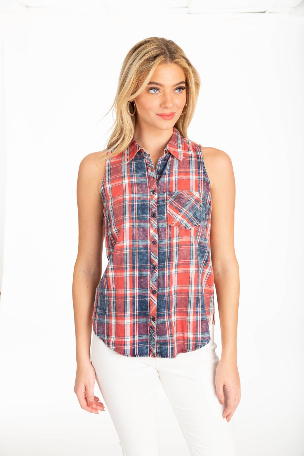 Sedona Cotton Sleevless Plaid Top