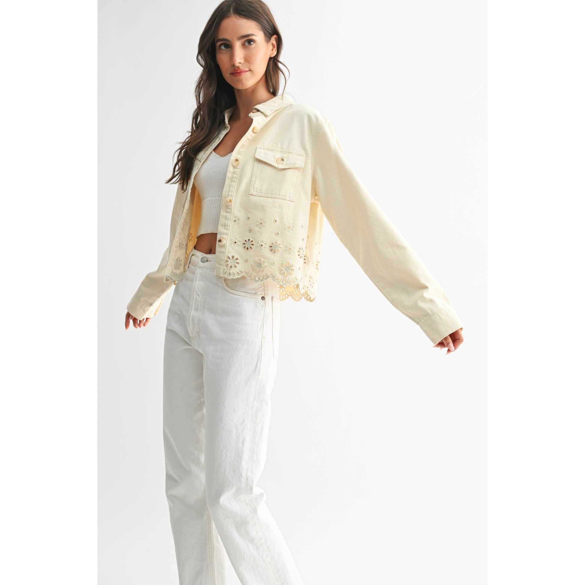 Cotton Eyelet Embroidered Denim Twill Jacket