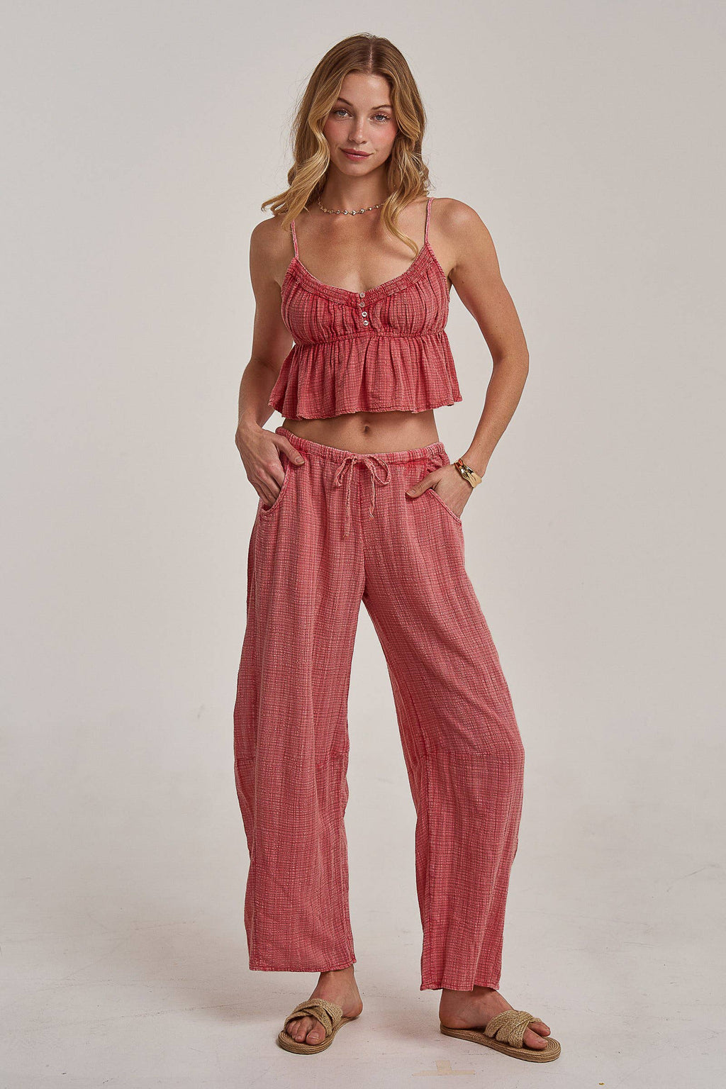 Cotton Gauze Cami Top and Barrel Pants Set