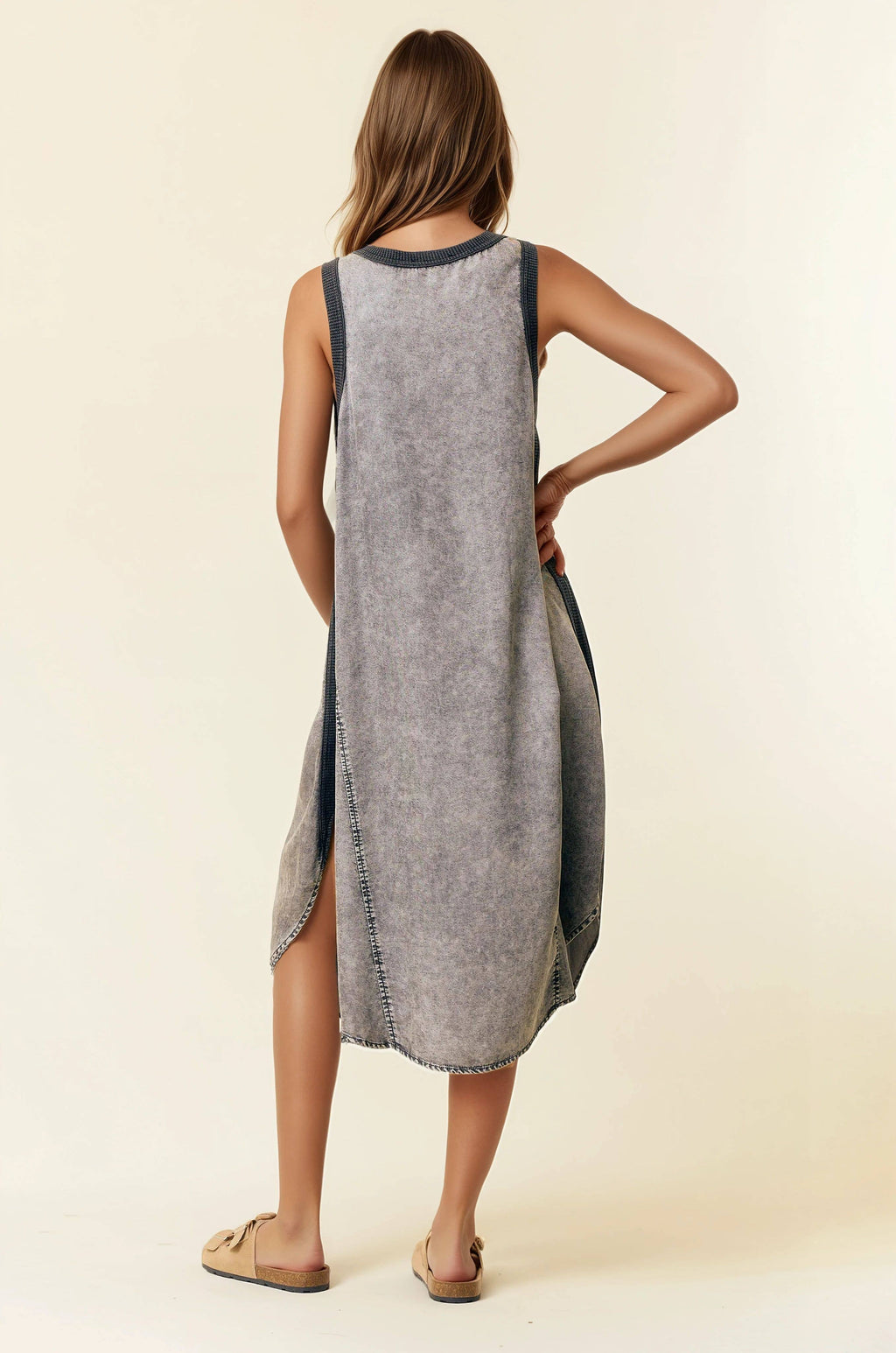 TENCEL ROUND NECK MIDI TANK DRESS