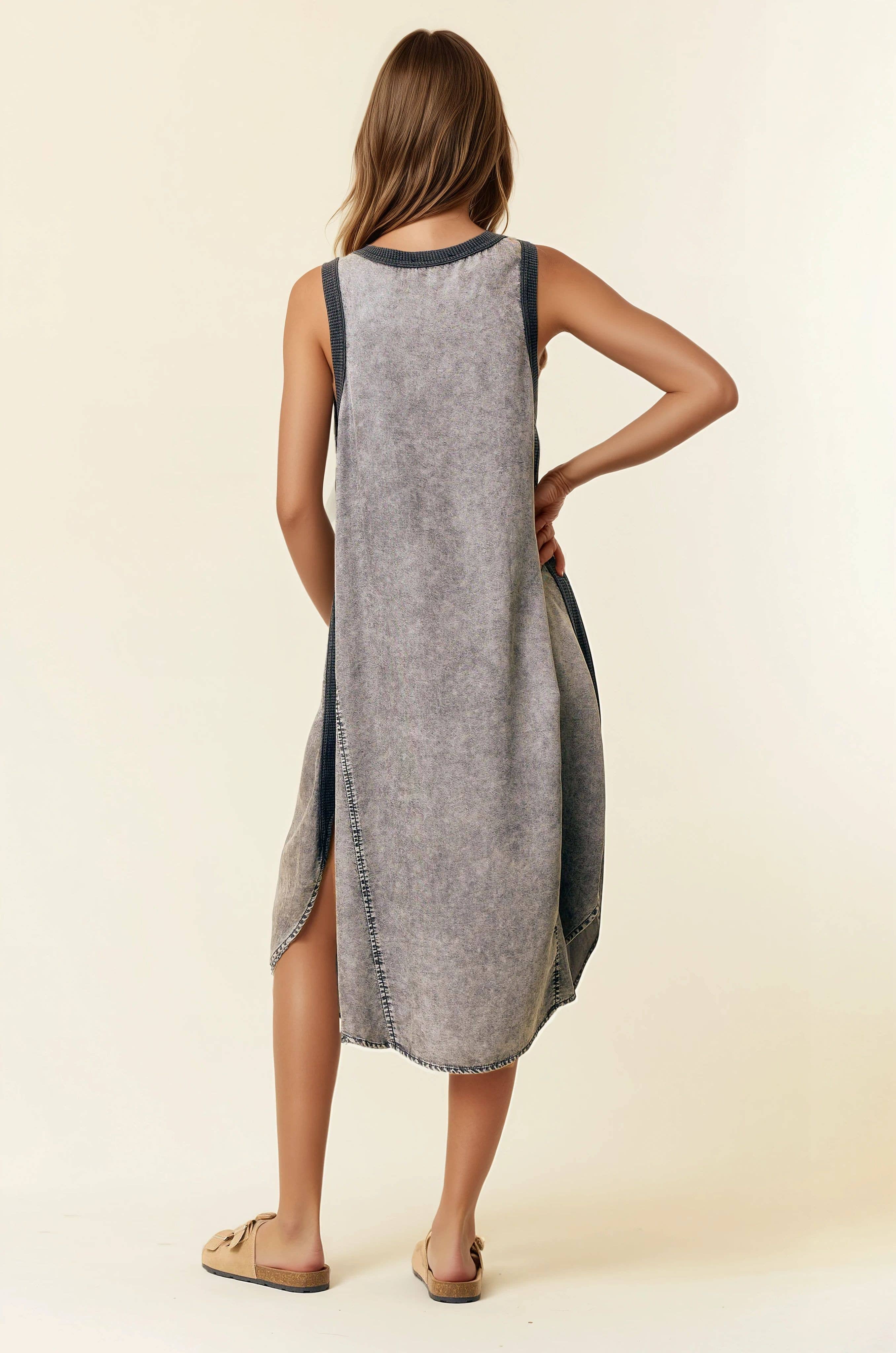 TENCEL ROUND NECK MIDI TANK DRESS