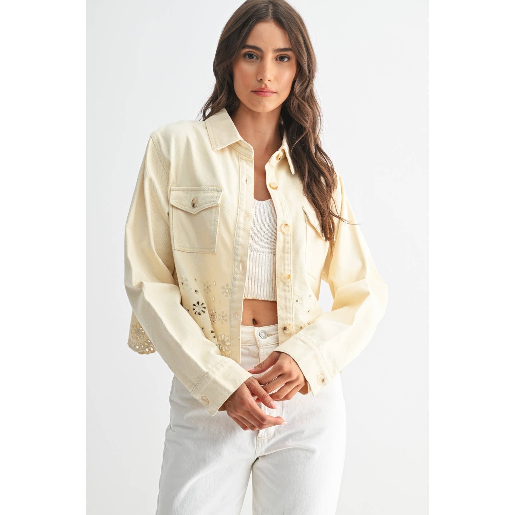 Cotton Eyelet Embroidered Denim Twill Jacket