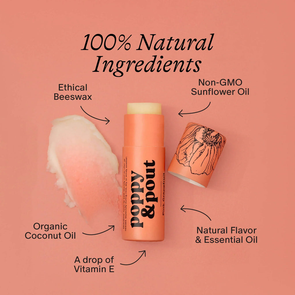Poppy & Pout Lip Balm, Pink Grapefruit