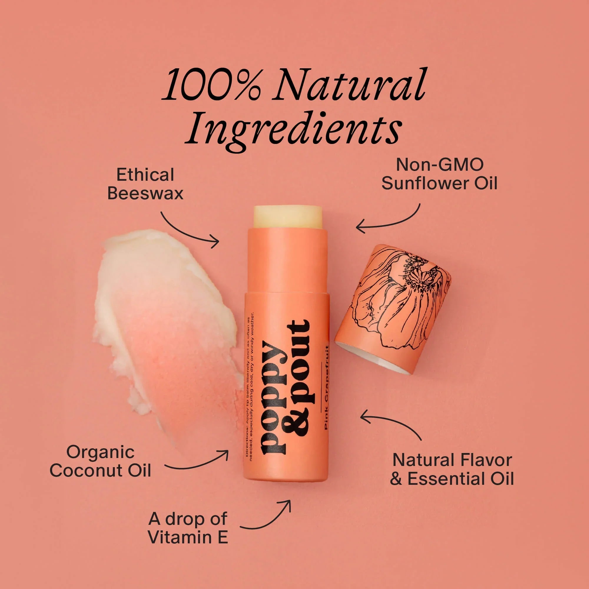 Poppy & Pout Lip Balm, Pink Grapefruit