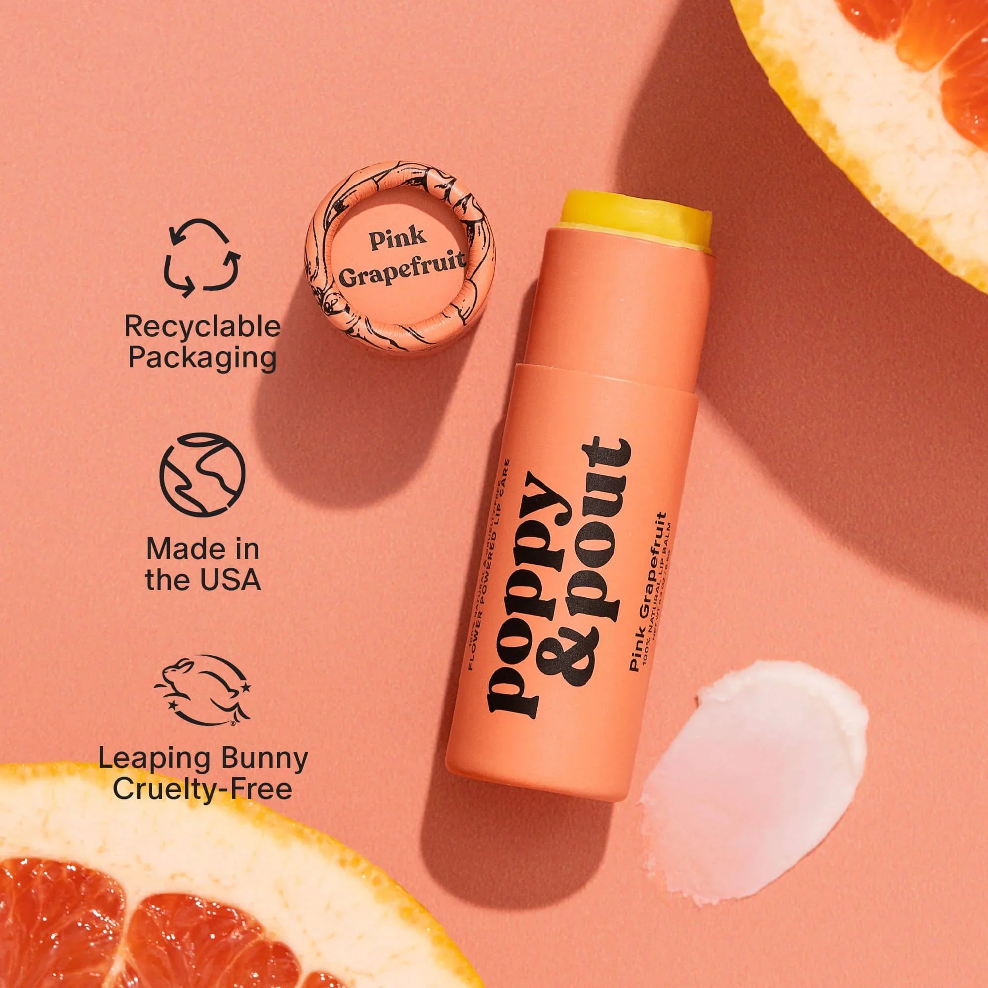 Poppy & Pout Lip Balm, Pink Grapefruit