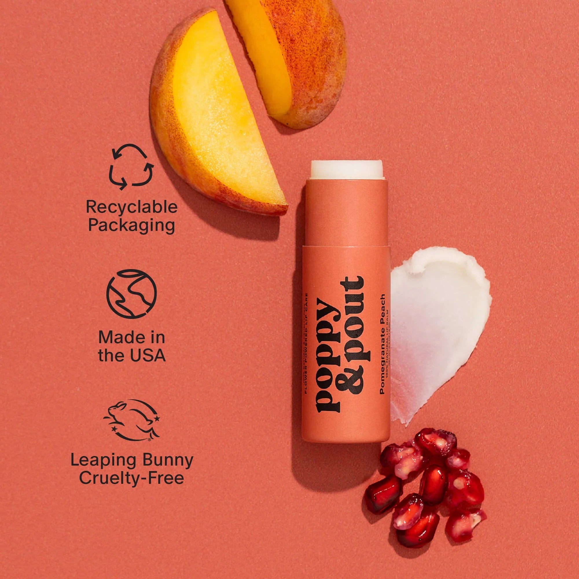 Poppy & Pout Lip Balm, Pomegranate Peach